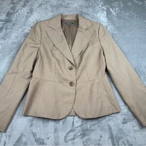 Ann Taylor Womens Wool Blazer Two-Button Size 8 Notched Collar Tan Beige Preppy